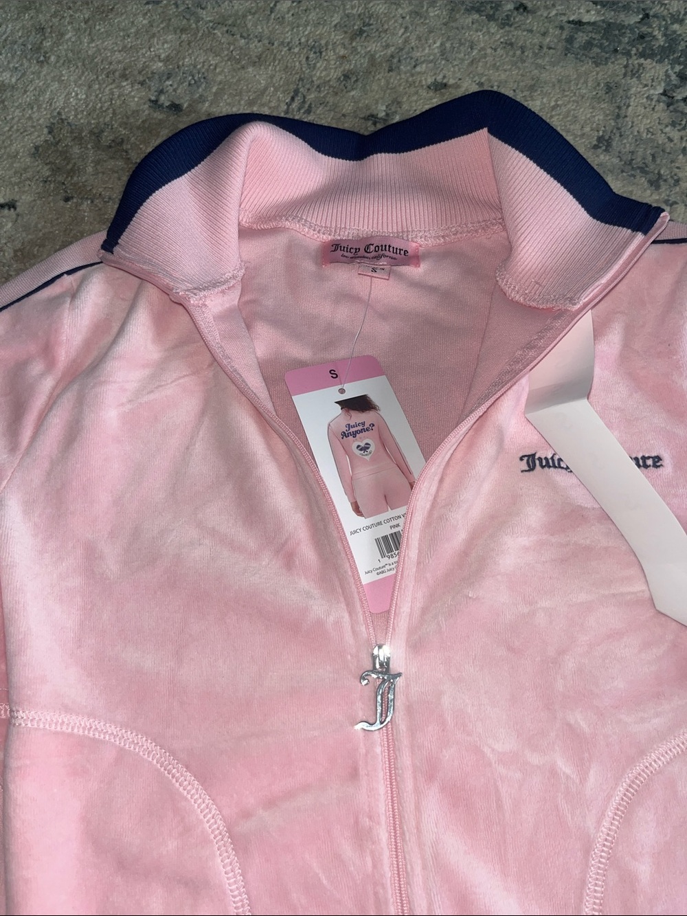 Juicy Couture Pink Zip-Up Track Jacket with Navy Collar - Picture 3 of 5